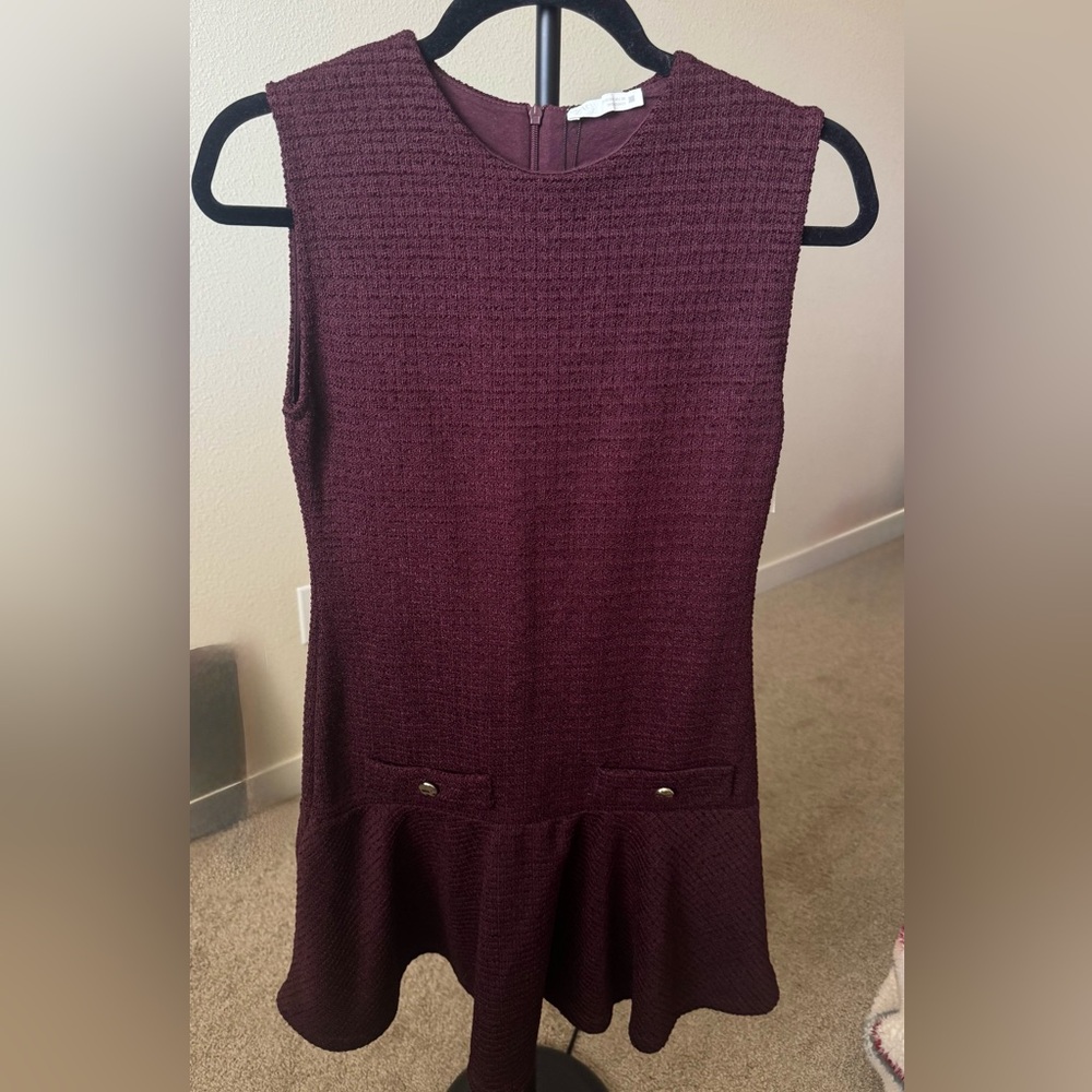 New Zara Textured Burgundy Dress